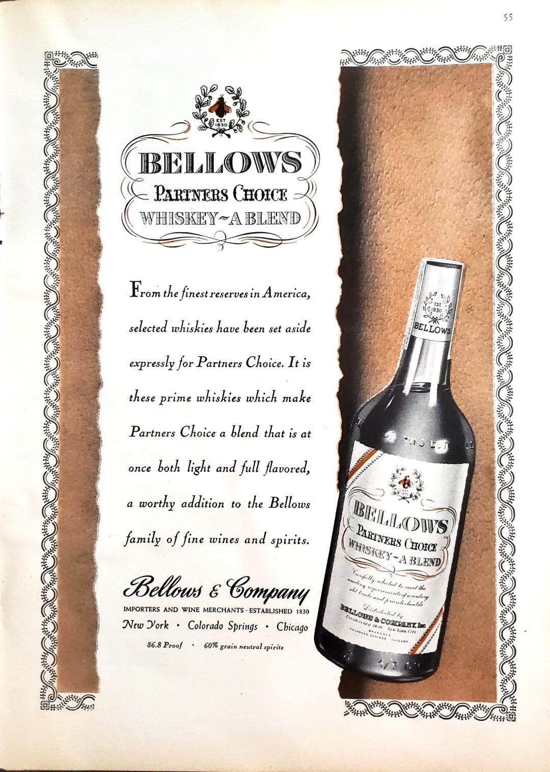 Vintage 1946 Bellows Whiskey Print Ad - Etsy