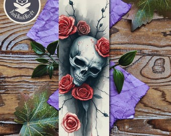 Marque-page Crâne et Roses | Pour les amateurs de thrillers et de lectures palpitantes | Personnalisation possible ! | Papeterie | BookNookNerdy