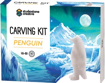 NEW! Penguin Alabaster Soapstone Carving and Whittling DIY Arts Craft Kit. All Kid-Safe Tools & Materials Included. Ages 8 to 99+ Years