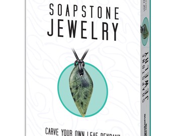 Leaf Soapstone Pendant Jewelry Kit Carving and Whittling - DIY Stone Necklace Arts and Craft Kit. For kids and adults 9 to 99+ Years.