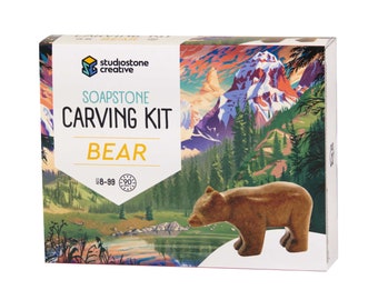 Bear Soapstone Carving and Whittling—DIY Arts and Craft Kit. All Kid-Safe Tools and Materials Included. For kids and adults 8 to 99+ Years.