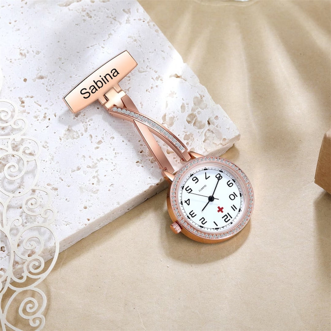 Personalized Name Pocket Watchrhinestone Nurse Pocket Etsy
