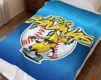 Banana Baseball Plush Blanket, Game Day Blanket, Lets Go Bananas