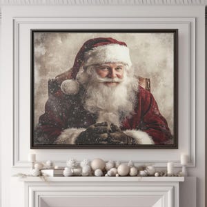 Vintage Santa Claus Canvas Print: Framed Christmas Holiday Decor