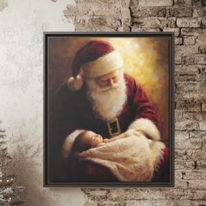 Nativity Scene Christmas Art: Santa Holding Baby Jesus - Christian Holiday Wall Decor