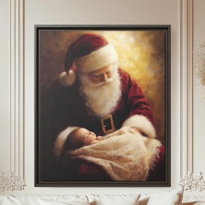 Nativity Scene Christmas Art: Santa Holding Baby Jesus - Christian Holiday Wall Decor
