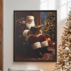 Santa Reading Christmas Story Holiday Wall Art Christmas Tree Canvas Cozy Holiday Wall Art Vintage Santa Canvas Print Christmas Decor