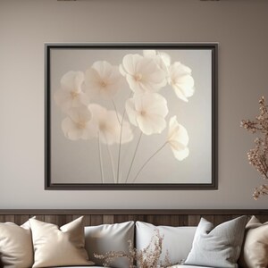 White Poppy Floral Canvas Art - Modern Botanical Print, Framed Wall Decor