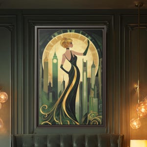 1920s Home Decor Art Deco Print Wall Art Deco Style Wall Decor Living Room Black Gold Canvas Art Nouveau Art Deco Home Decor Fine Art