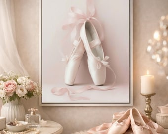 Ballet Pointe Shoe Canvas Print, Pink Ballerina Room Decor