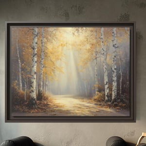 Framed Autumn Birch Tree Canvas Print: Rustic Fall Decor