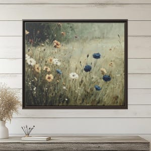 Blue Floral Botanical Canvas Print: Cottage Style Wall Art