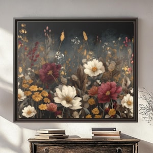 Wildflower Canvas Print: Farmhouse Botanical Wall Art, Rustic Wood Frame