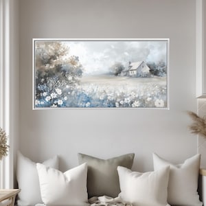 Farmhouse Landscape Canvas Print: Rustic Country Cottage Wall Art