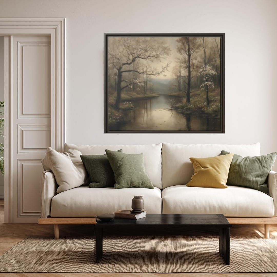 Misty Forest Canvas Print: Neutral Tone Lake House Wall Art - Etsy