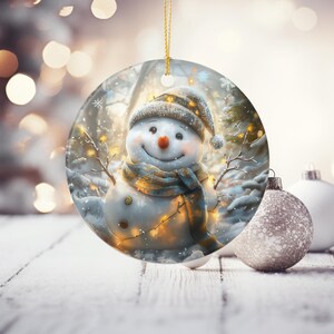 Ceramic Snowman Christmas Ornament: Matte Print Holiday Decor