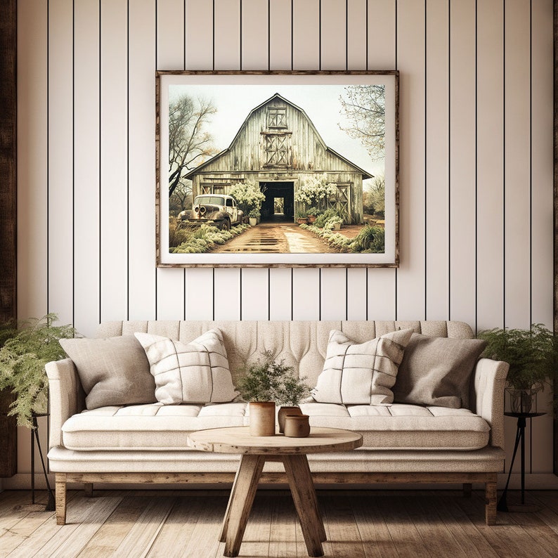 Modern Farmhouse Art Home Cabin Décor Farming Picture Weathered Barn