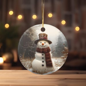 Ceramic Snowman Ornament: Matte Print Christmas Tree Decoration