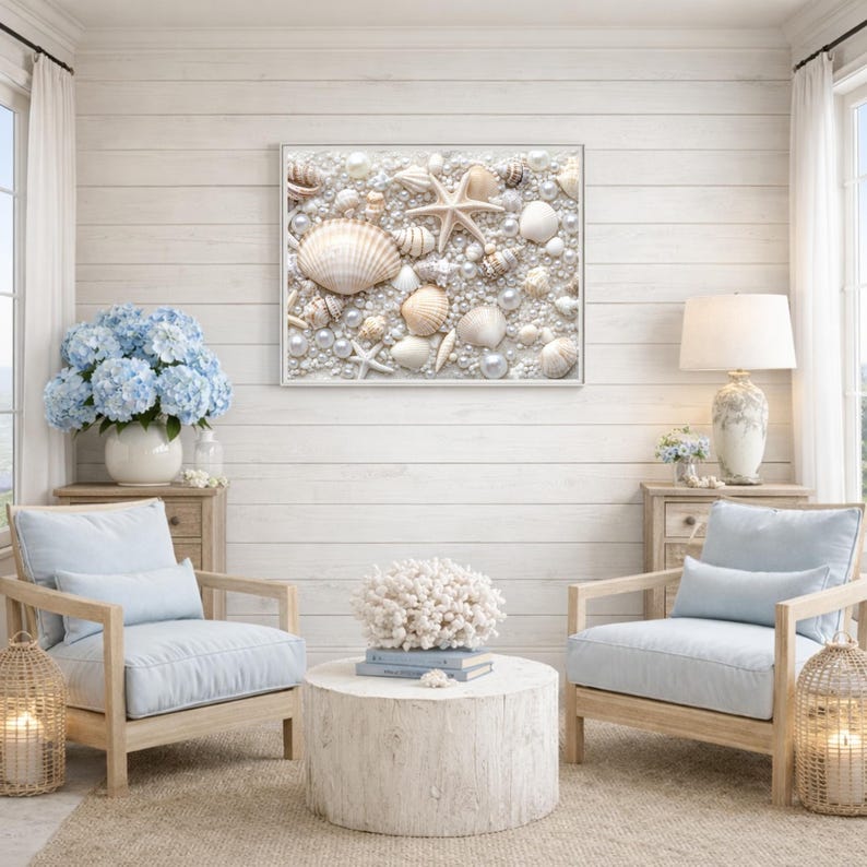 Seashell Framed Canvas Wall Art – Neutral Coastal Decor - Etsy