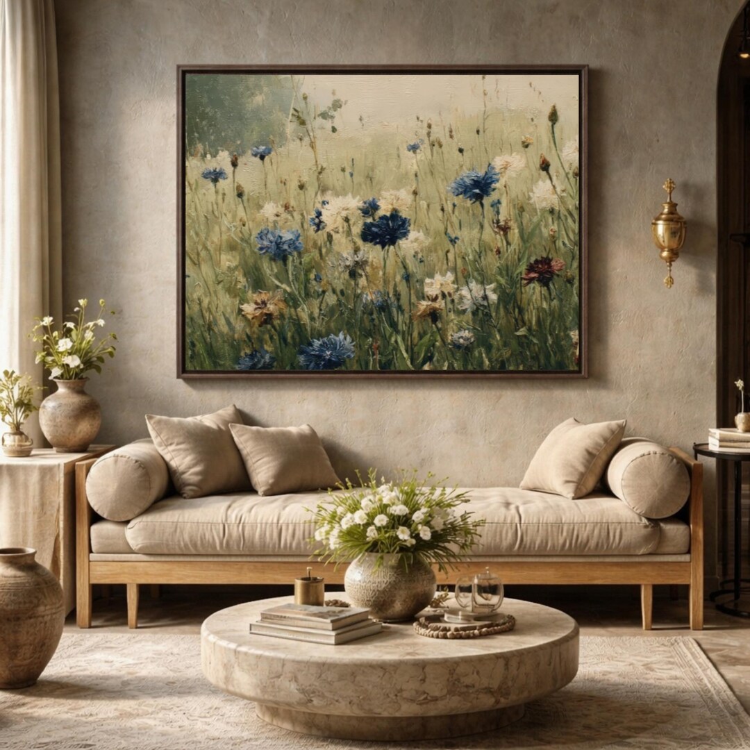 Blue Floral Canvas Print: Farmhouse Cottage Style Botanical Wall Art - Etsy