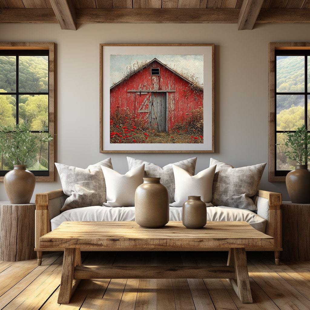 Modern Farmhouse Art Home Cabin Décor Farming Picture Weathered Barn