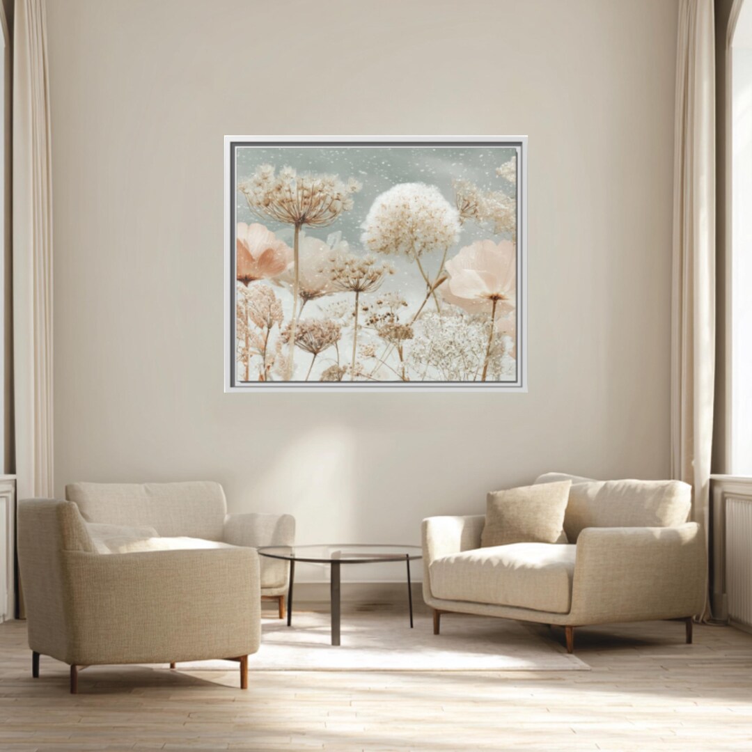 Neutral Wildflower Canvas Print: Pastel Boho Floral Wall Art - Etsy