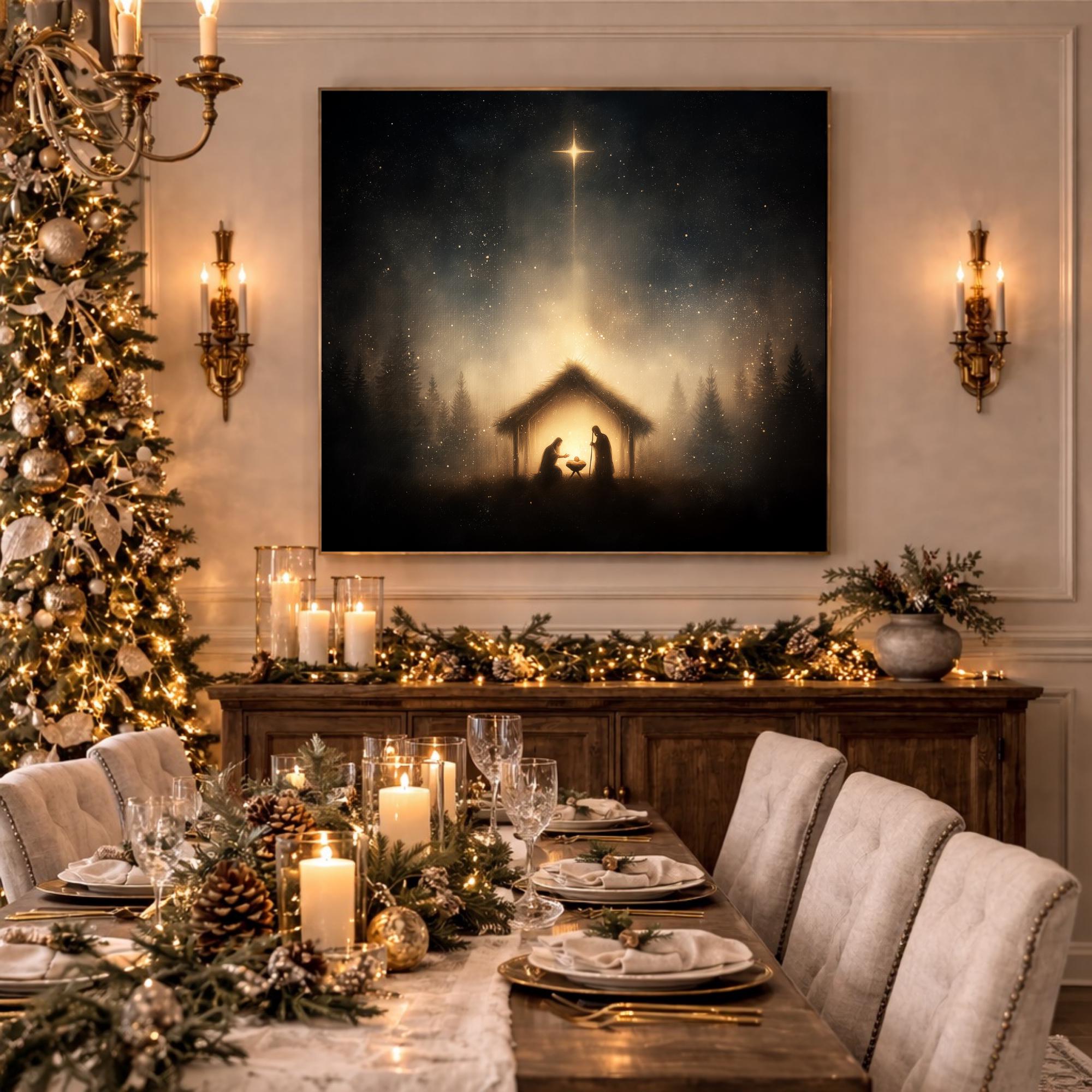 ディスプレイ Elegant Nativity Canvas Wall Art: Holy Night Christmas Scene Décor