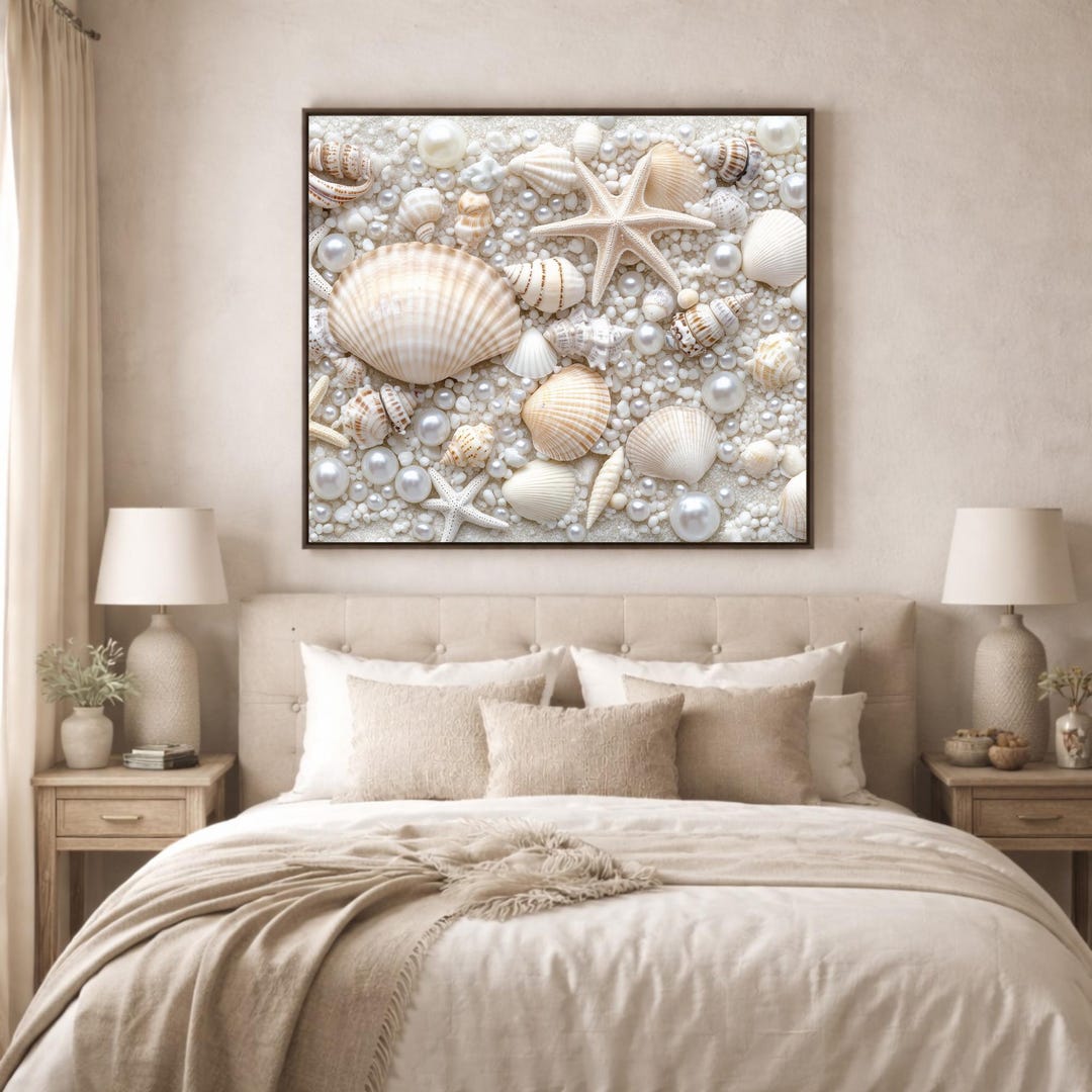 Seashell Framed Canvas Wall Art – Neutral Coastal Decor - Etsy