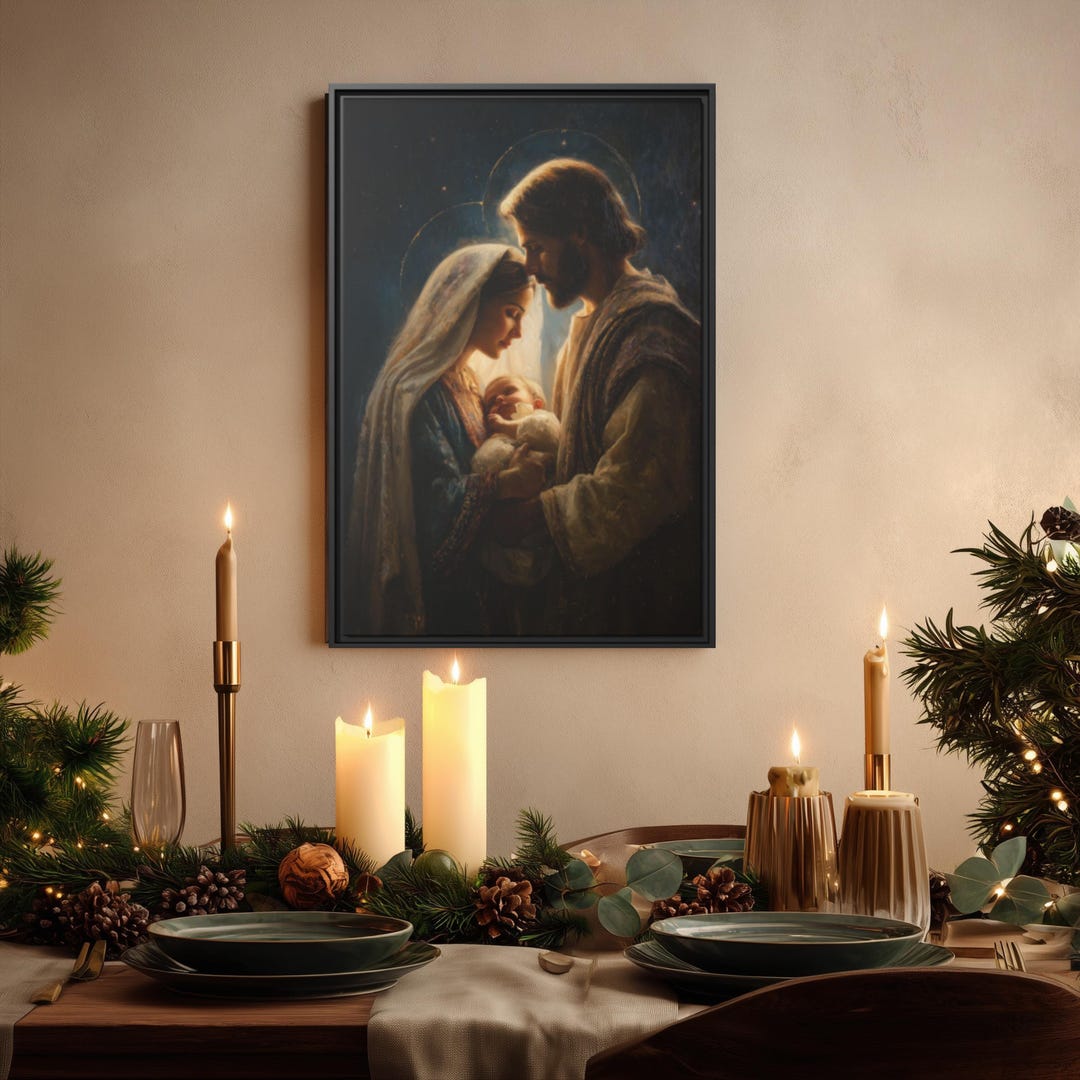 Holy Family Art Print: Christian Nativity Scene, Framed Canvas - Etsy