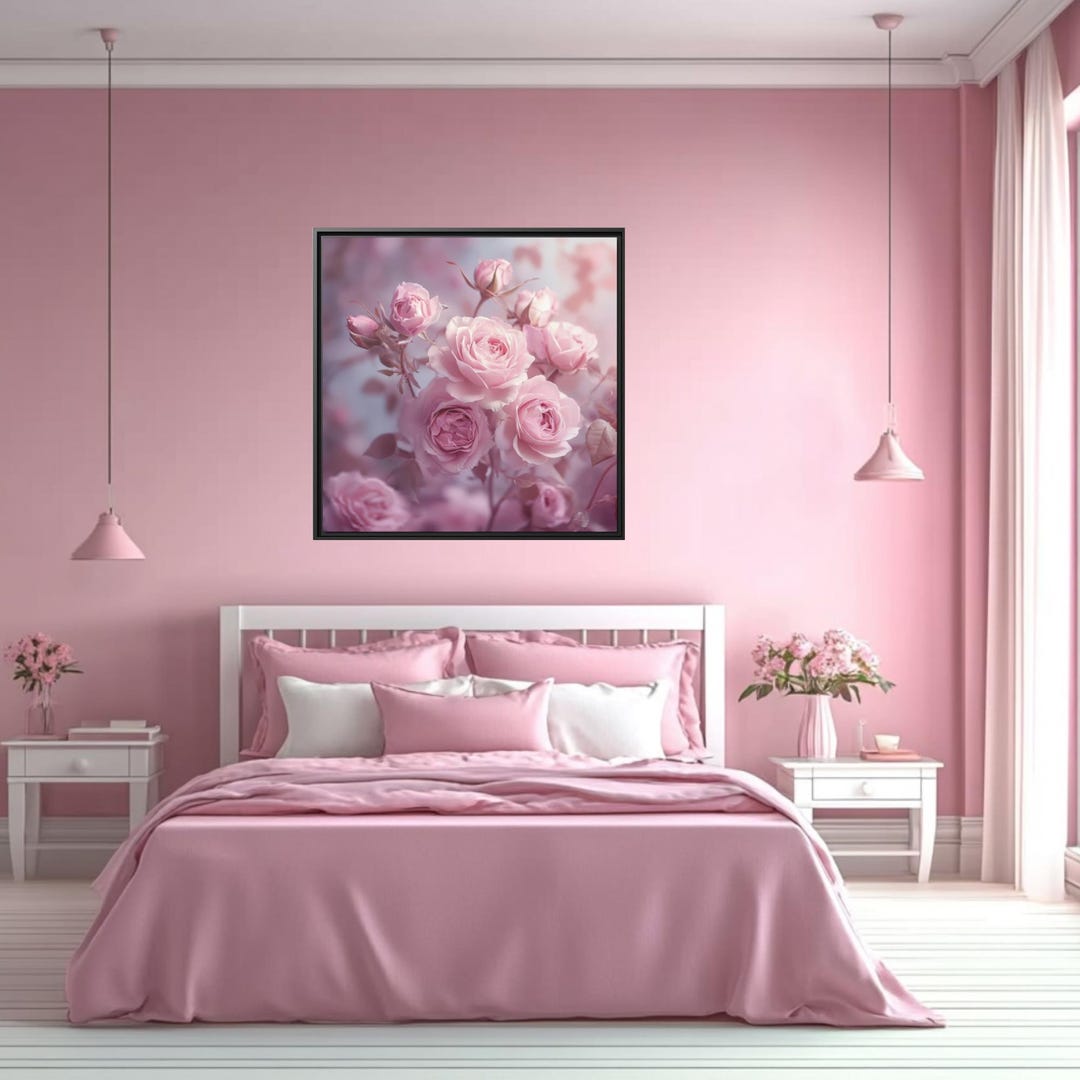 Romantic Wall Art Floral Wall Art Bedroom Decor Pink Rose Canvas Print ...