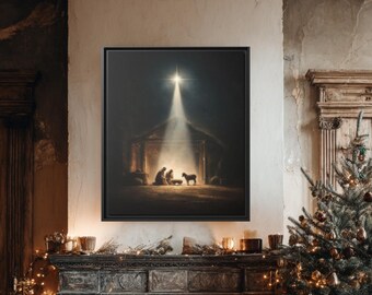 Nativity Scene Canvas Print, Holy Family Christmas Wall Art