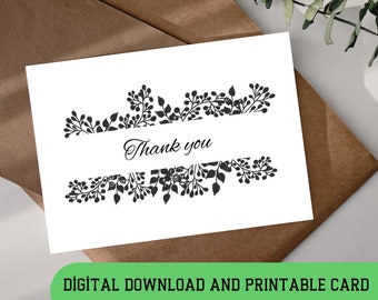 Printable 'Thank You' Birthday &Wedding Card-Digital/Simple Business Card Design/Bridal Shower Thank you Card/Christmas Thank You Card/Cards