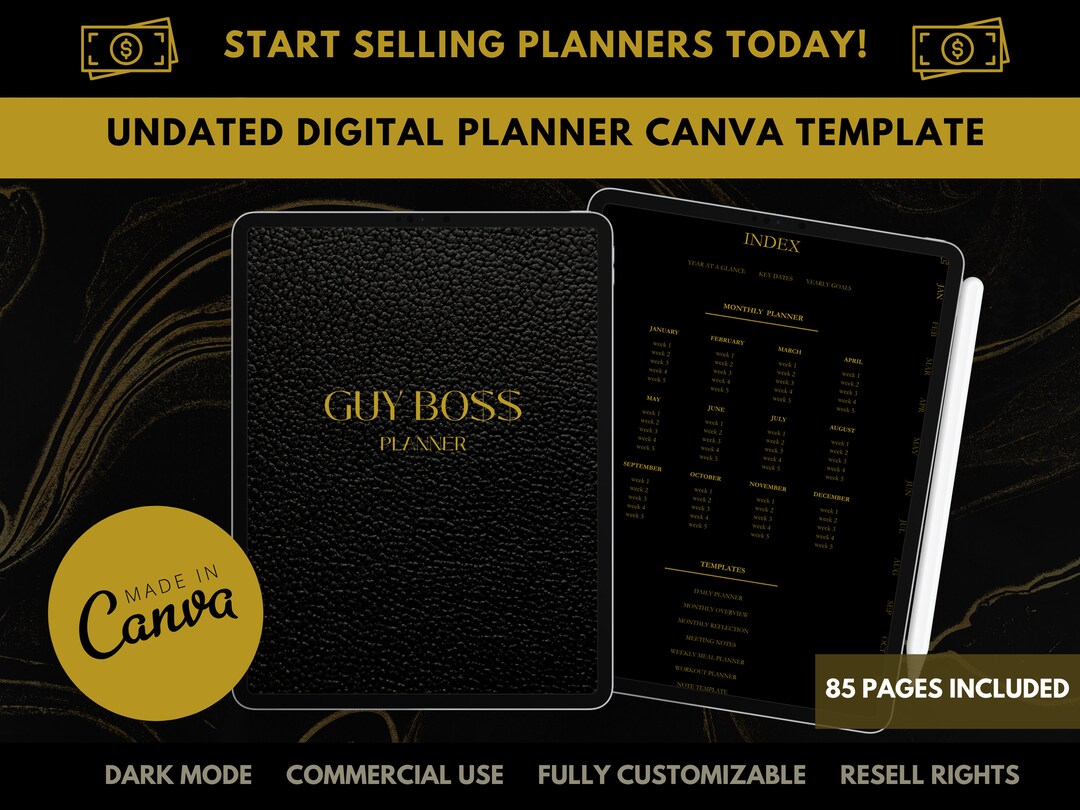 PLR Canva Digital Planner Template Hyperlink Planner Monthly Etsy