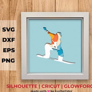 Snowboard Shadow Box SVG, DXF, PNG en téléchargement numérique. Fichiers papier découpé pour Silhouette ou Cricut