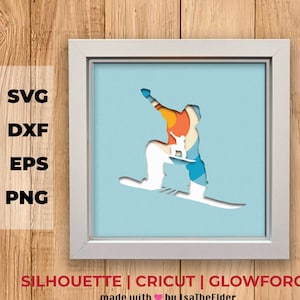 Snowboard Shadow Box SVG, DXF, PNG Digital Download. Paper Cut files for Silhouette or Cricut