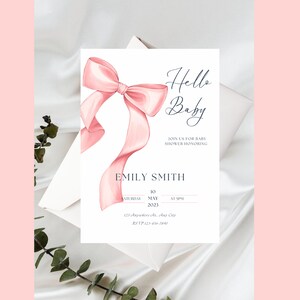 Editable Pink Bow Baby Shower Invitation