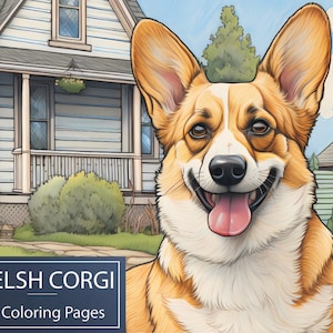 Welsh Corgi coloring book, 18 Premium Welsh Corgi cute dog themed pages, A4 size sheets instant PDF download, grayscale ready to color, dogs