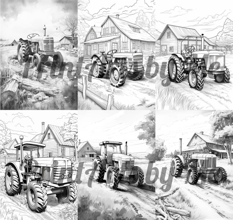 Tractor on a Farm Coloring Book, 12 Premium Farm Tractor Themed Pages