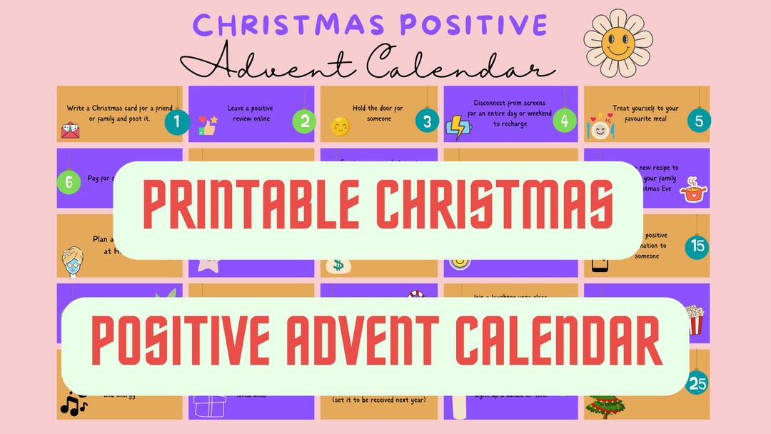 Printable Christmas Positive Advent Calendar, Count Down the Days 