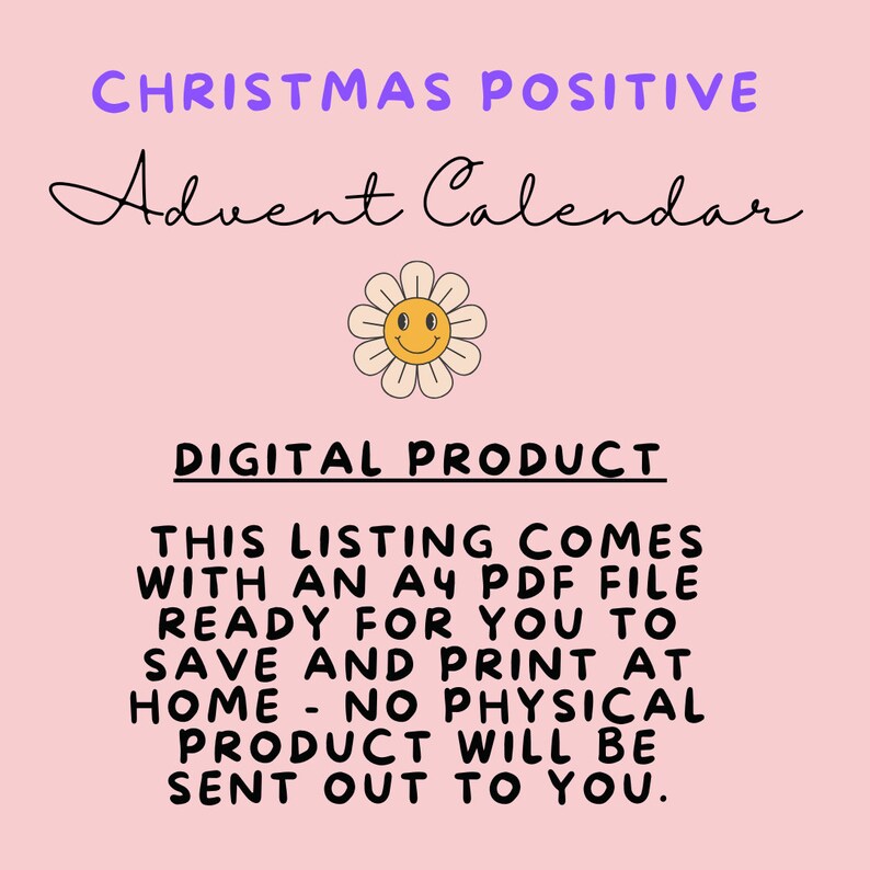 Printable Christmas Positive Advent Calendar, Count Down the Days