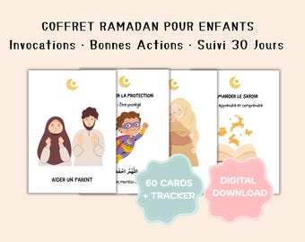 Coffret Ramadan Enfants | Invocations, Bonnes Actions & Suivi 30 Jours | Cartes Ramadan à Imprimer | Activité Islam Enfant