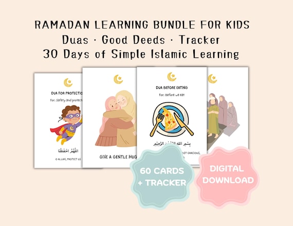 Ramadan Learning Bundle for Kids | Duas & Good Deeds Flashcards | 30-Day Ramadan Tracker | Printable Islamic Activity for Children