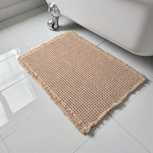 SHIMOH Wafel Badmat, Superabsorberende Antislip Badmat voor Badkamervloer, Machinewasbare Badkamermat met Kwastjes, Rubberen Achterkant afbeelding 16