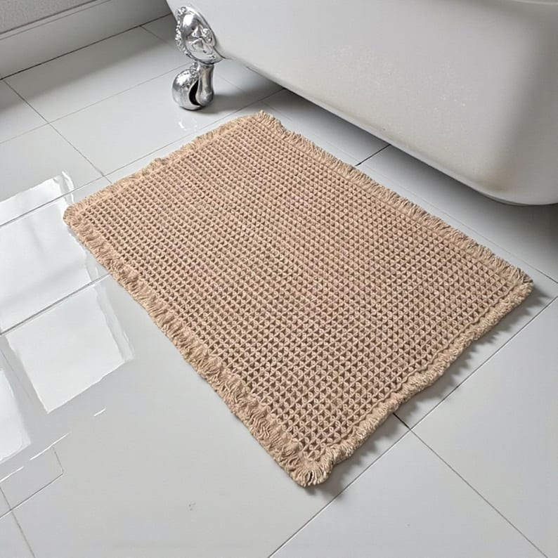 SHIMOH Wafel Badmat, Superabsorberende Antislip Badmat voor Badkamervloer, Machinewasbare Badkamermat met Kwastjes, Rubberen Achterkant afbeelding 16