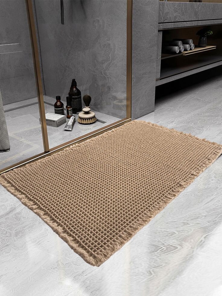 Burlap Natural w/ Black Check Bathmat 27x48