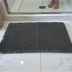 SHIMOH Wafel Badmat, Superabsorberende Antislip Badmat voor Badkamervloer, Machinewasbare Badkamermat met Kwastjes, Rubberen Achterkant afbeelding 12