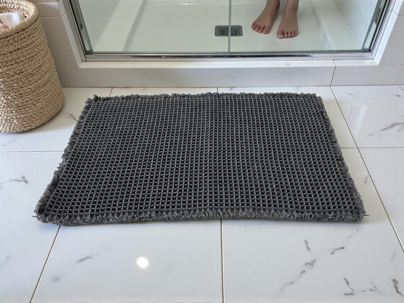 SHIMOH Wafel Badmat, Superabsorberende Antislip Badmat voor Badkamervloer, Machinewasbare Badkamermat met Kwastjes, Rubberen Achterkant afbeelding 12