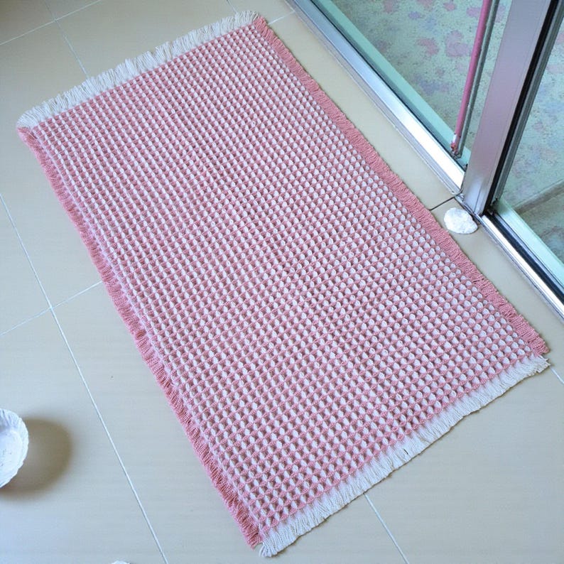 SHIMOH Wafel Badmat, Superabsorberende Antislip Badmat voor Badkamervloer, Machinewasbare Badkamermat met Kwastjes, Rubberen Achterkant afbeelding 14