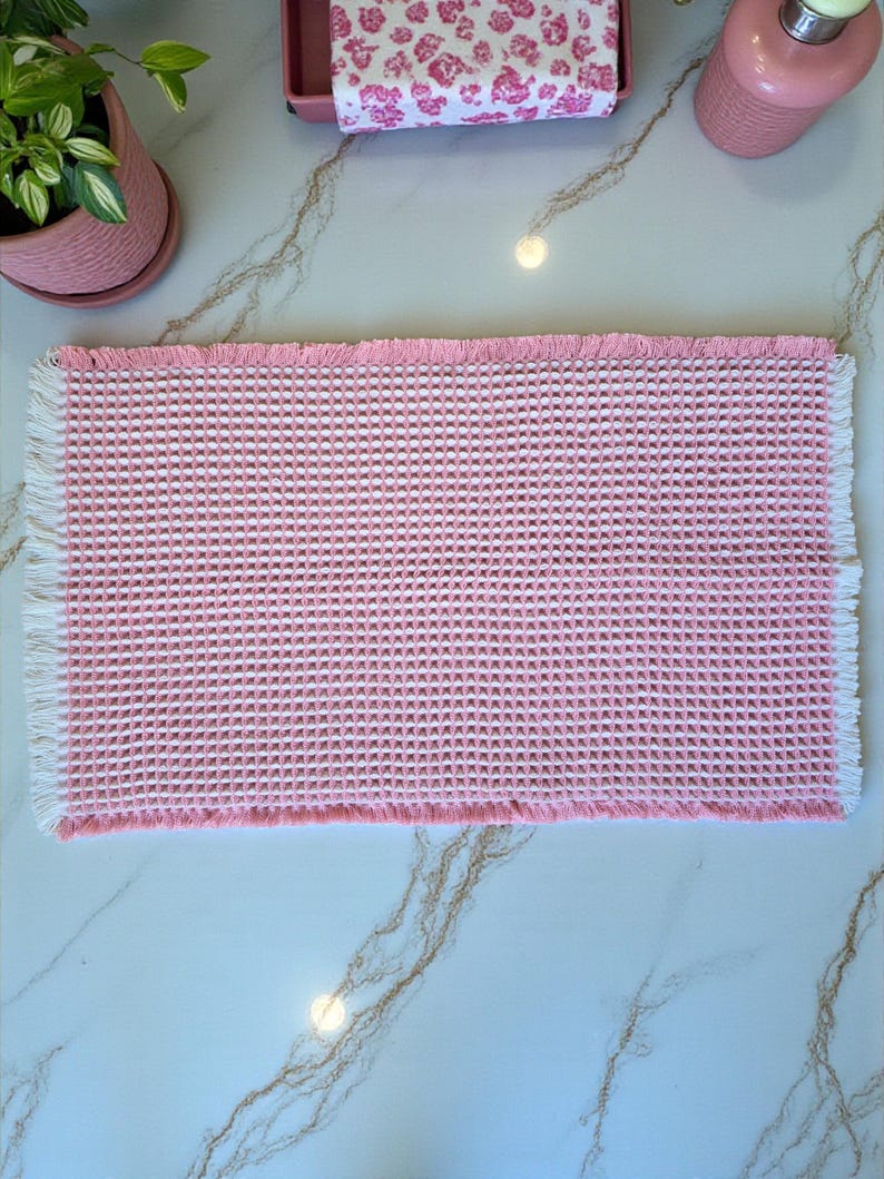 SHIMOH Wafel Badmat, Superabsorberende Antislip Badmat voor Badkamervloer, Machinewasbare Badkamermat met Kwastjes, Rubberen Achterkant afbeelding 15