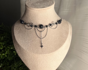 Dark Moon: roestvrijstalen ketting, handgemaakt, Gothic Alt-sieraden